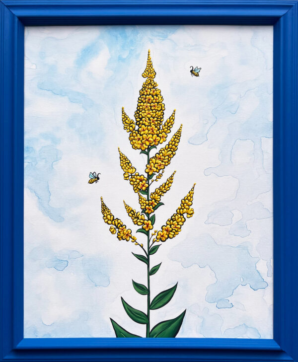 Black Mullein and Honey Bees Original Floral Acrylic Painting by Brandi Bruggman.