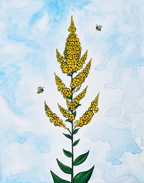 Black Mullein & Honey Bees Original Floral Acrylic Painting by Brandi Bruggman.