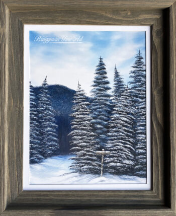 Snowy Trail for Two, and Adirondack winter landscape with a cross country ski trail for two art print.