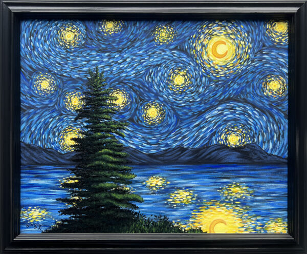Starry Night in Silver Bay Original Impressionist Acrylic Painting by Artist Brandi Bruggman